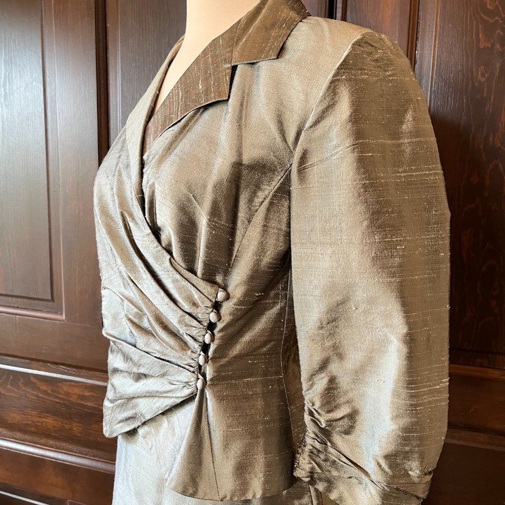 Watters Vintage Dupioni Silk Skirt Set Green Maxi Formal Mother of Bride Sz 6 - Picture 5 of 13